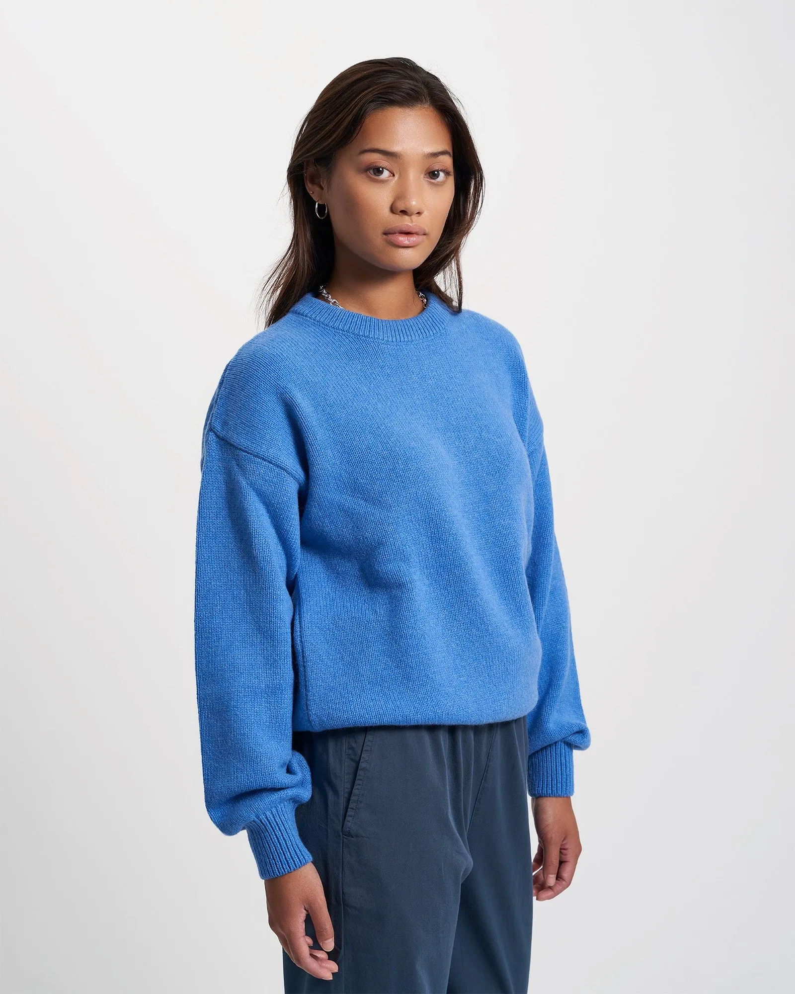 Oversized Merino Wool Crew - Pacific Blue