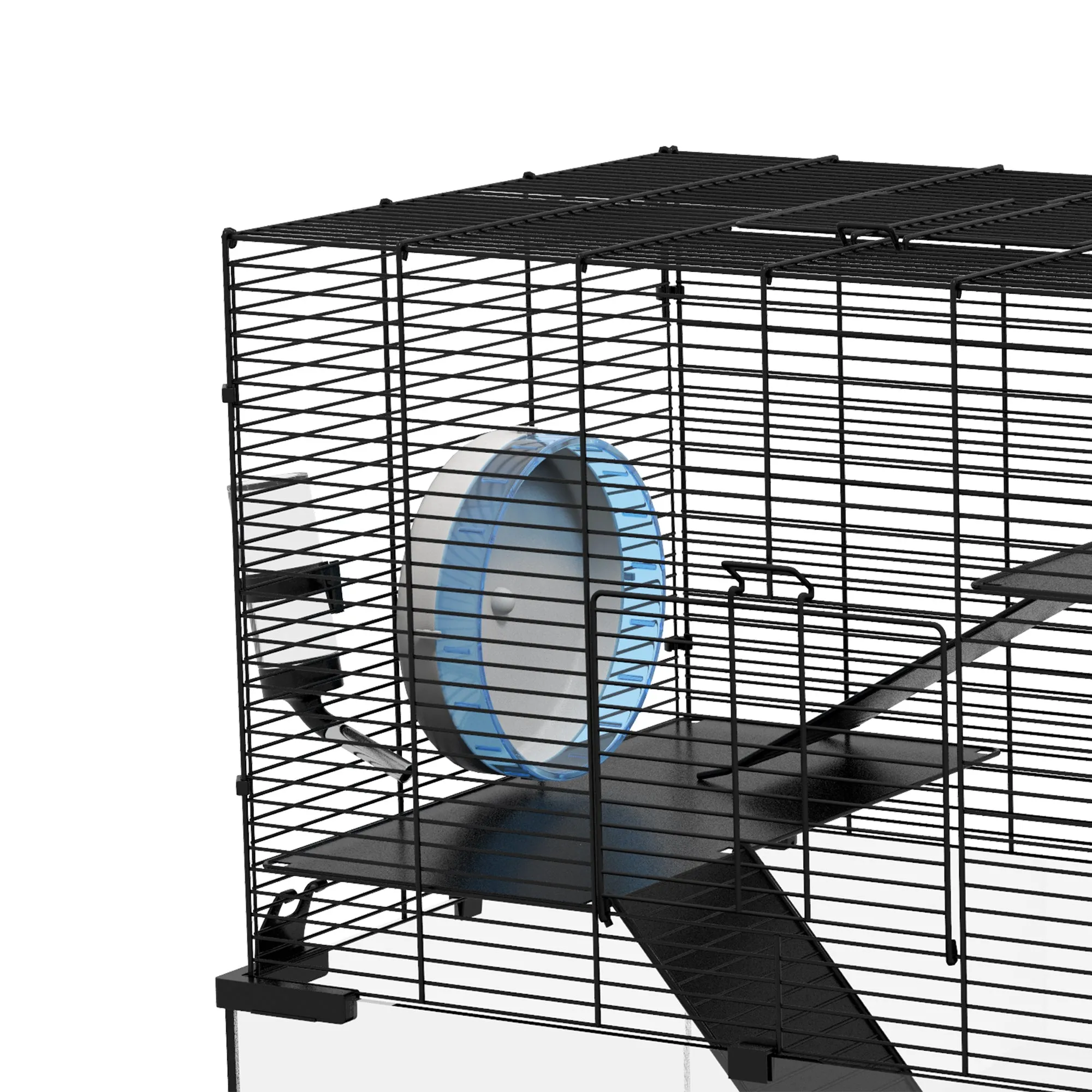 PawHut 3 Tiers Hamster Cage w/ Deep Glass Bottom, Dish, Hut, 60 x 40 x 57cm