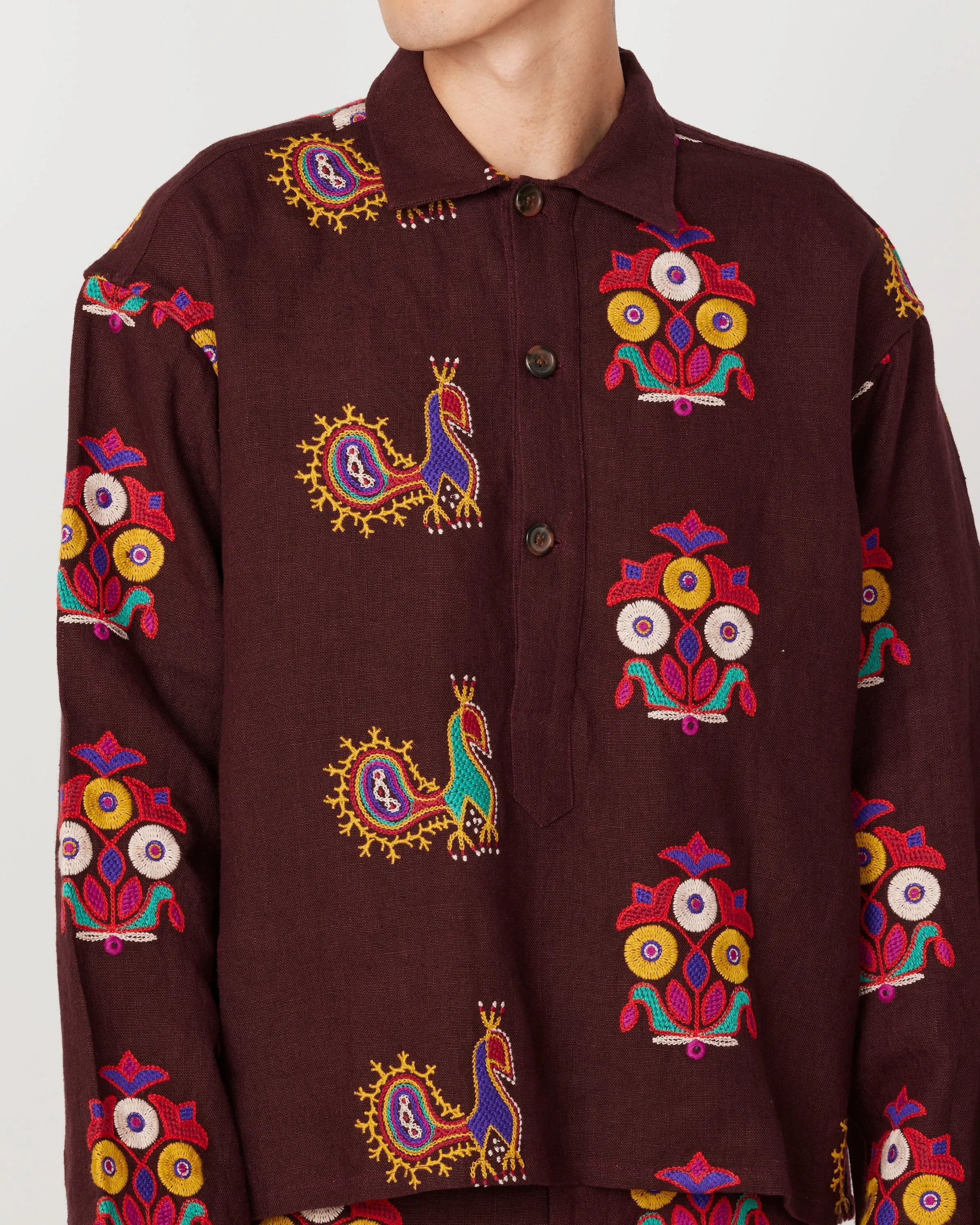 Peacock Pullover in Maroon/Multi