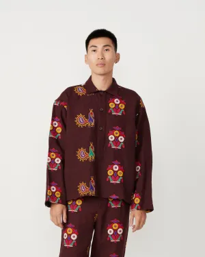 Peacock Pullover in Maroon/Multi