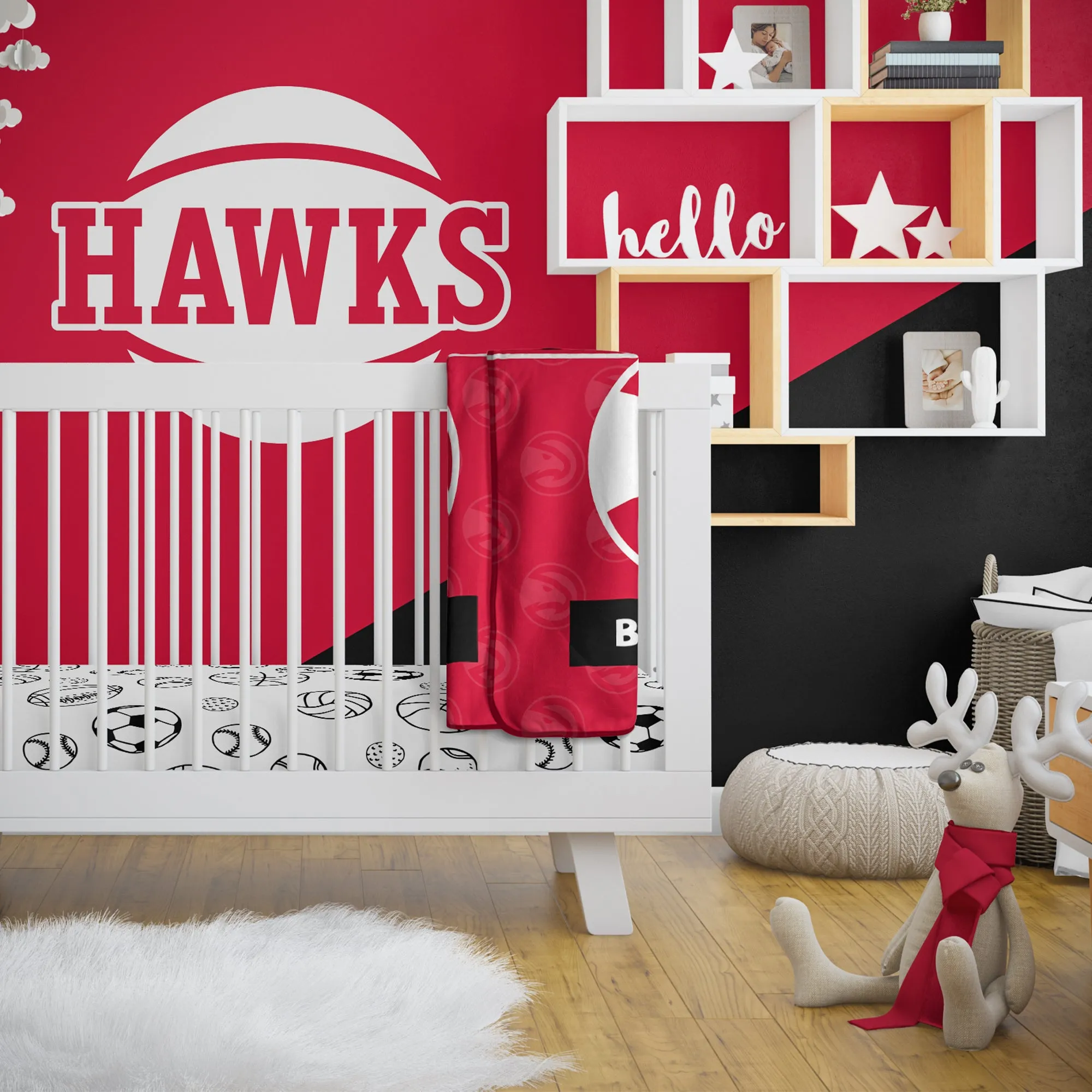 Personalized Atlanta Hawks Emblem Baby Pixel Fleece Blanket