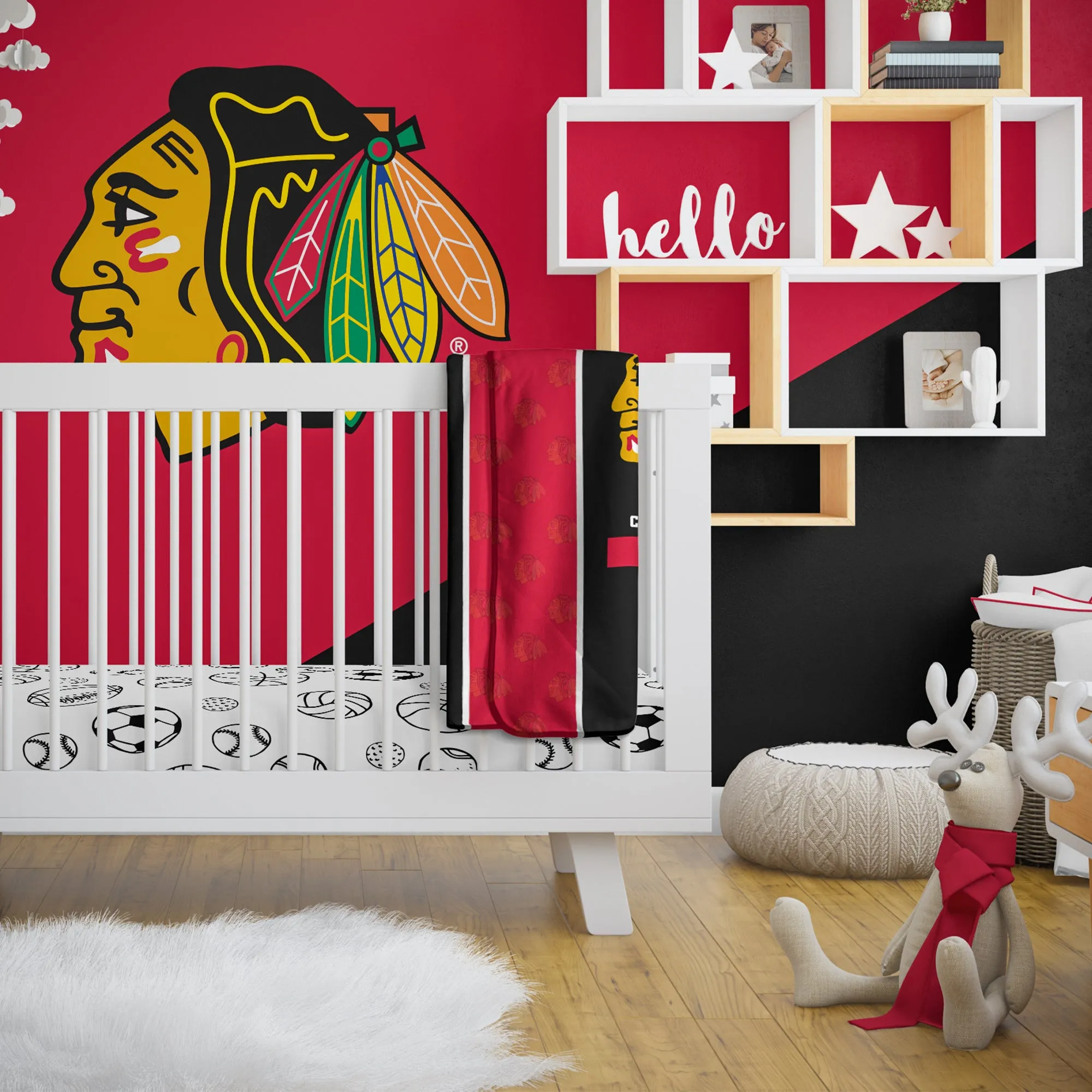 Personalized Chicago Blackhawks Icon Baby Pixel Fleece Blanket