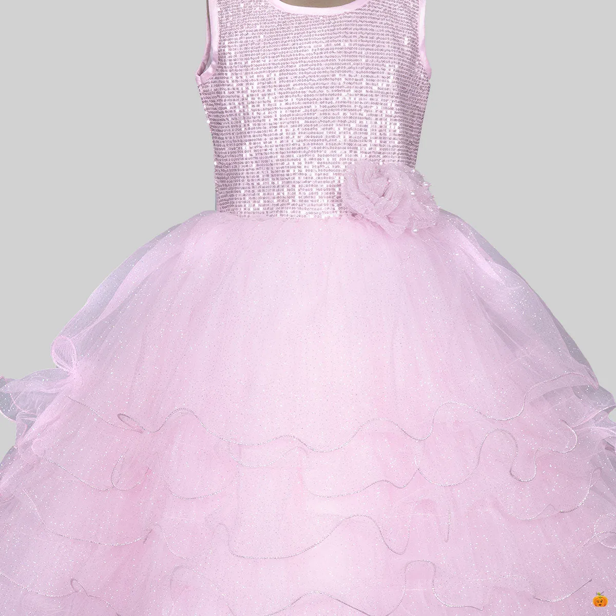 Pink & Sea Green Sequin Gown for Girls