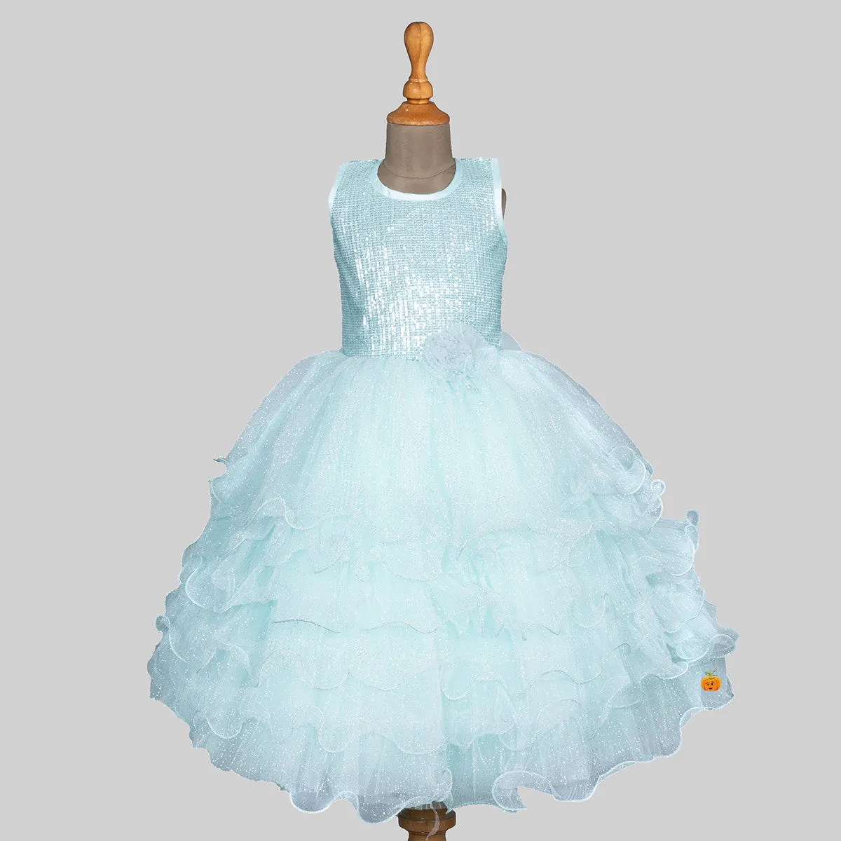 Pink & Sea Green Sequin Gown for Girls