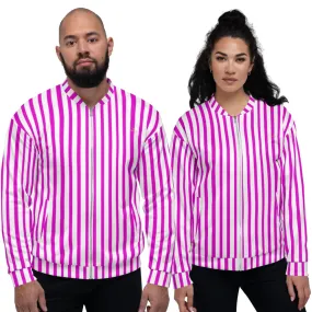 Pink Stripe Bomber Jacket, Modern Designer Unisex Jacket For Men or Women-Made in EU