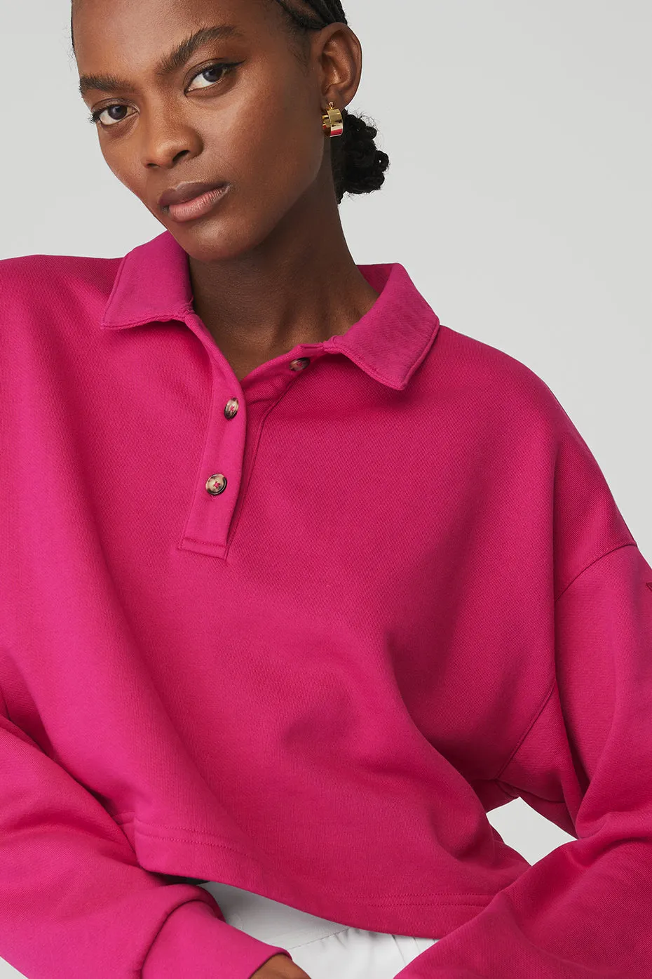 Polo Henley Pullover - Magenta Crush