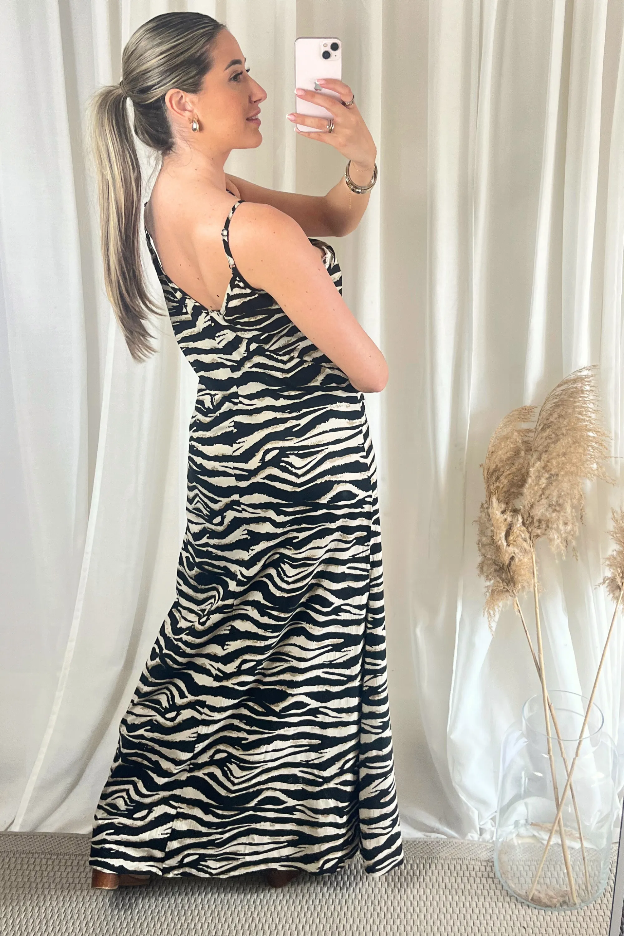 Printed keyhole zebra maxi dress