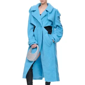 Quaint Notch Lapel Twisted Cut Out Bell Sleeve Double Breasted Midi Faux Fur Coat