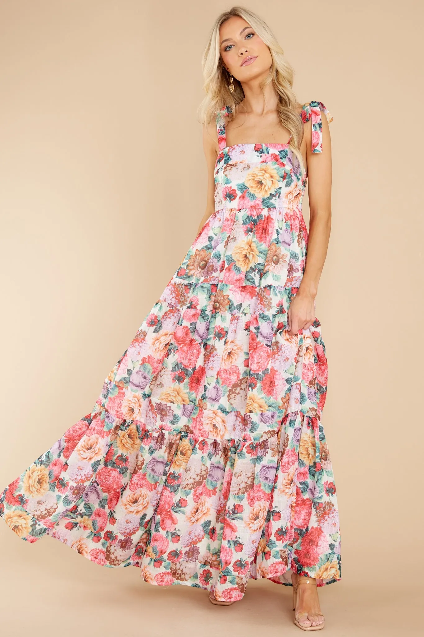 Queen Of Roses Pink Floral Print Cotton Maxi Dress