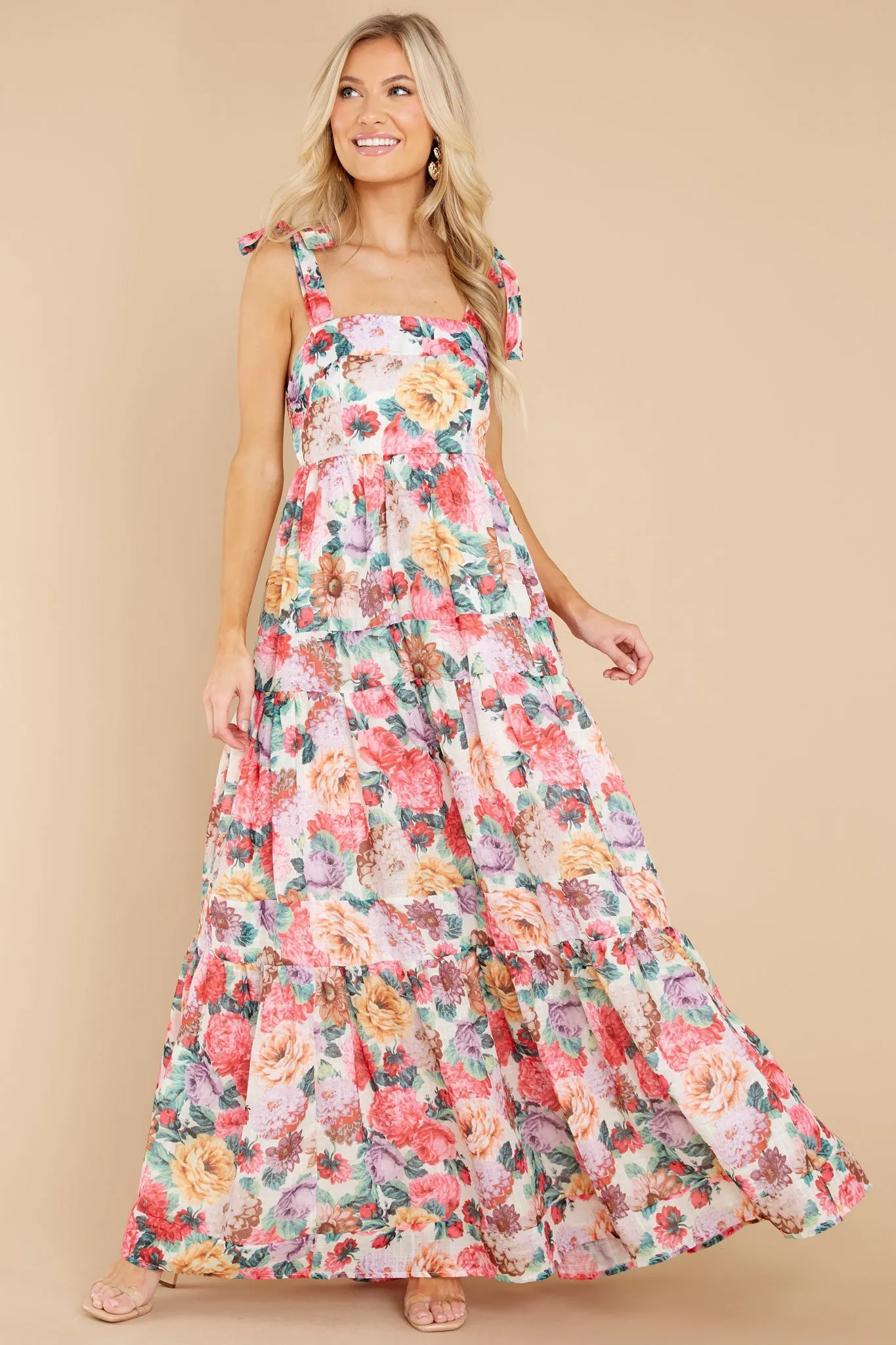 Queen Of Roses Pink Floral Print Cotton Maxi Dress