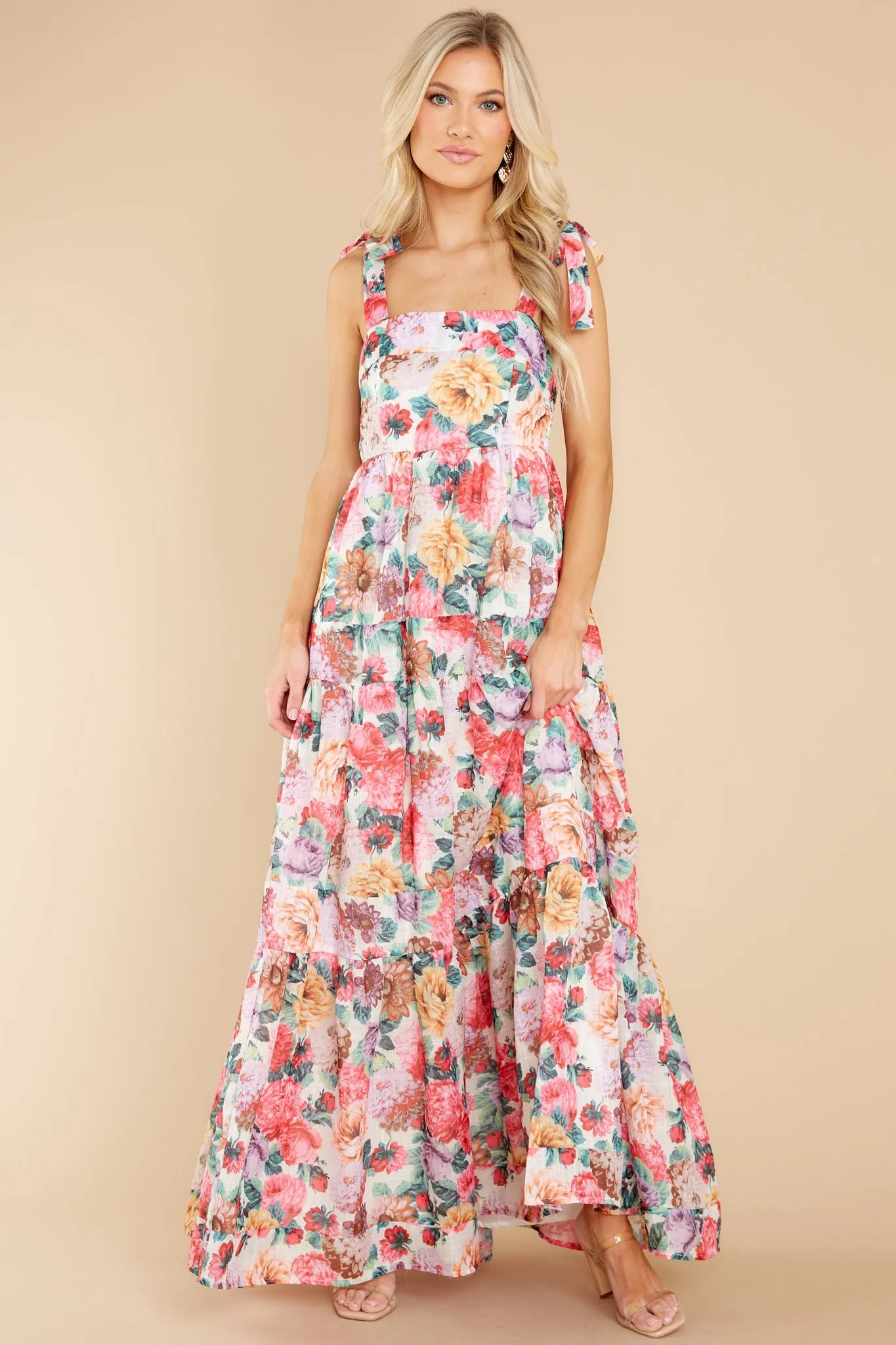 Queen Of Roses Pink Floral Print Cotton Maxi Dress