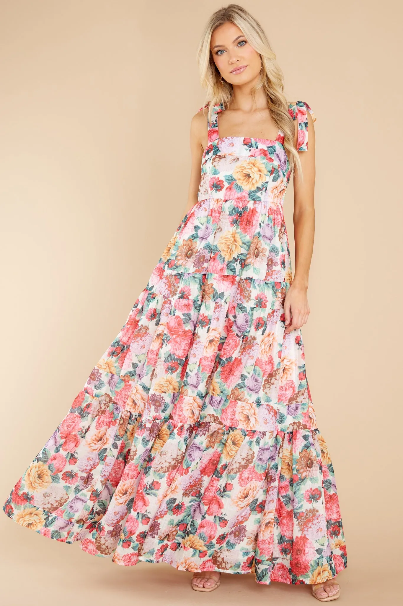 Queen Of Roses Pink Floral Print Cotton Maxi Dress