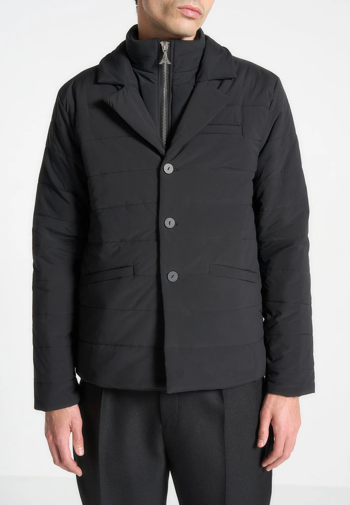 Quilted Blazer Jacket - Black