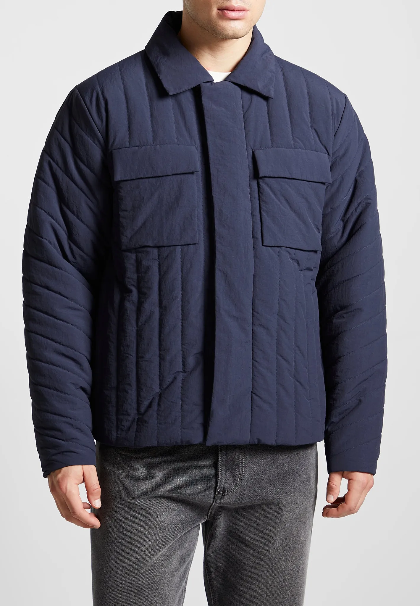 Quilted Harrington Jacket - Navy