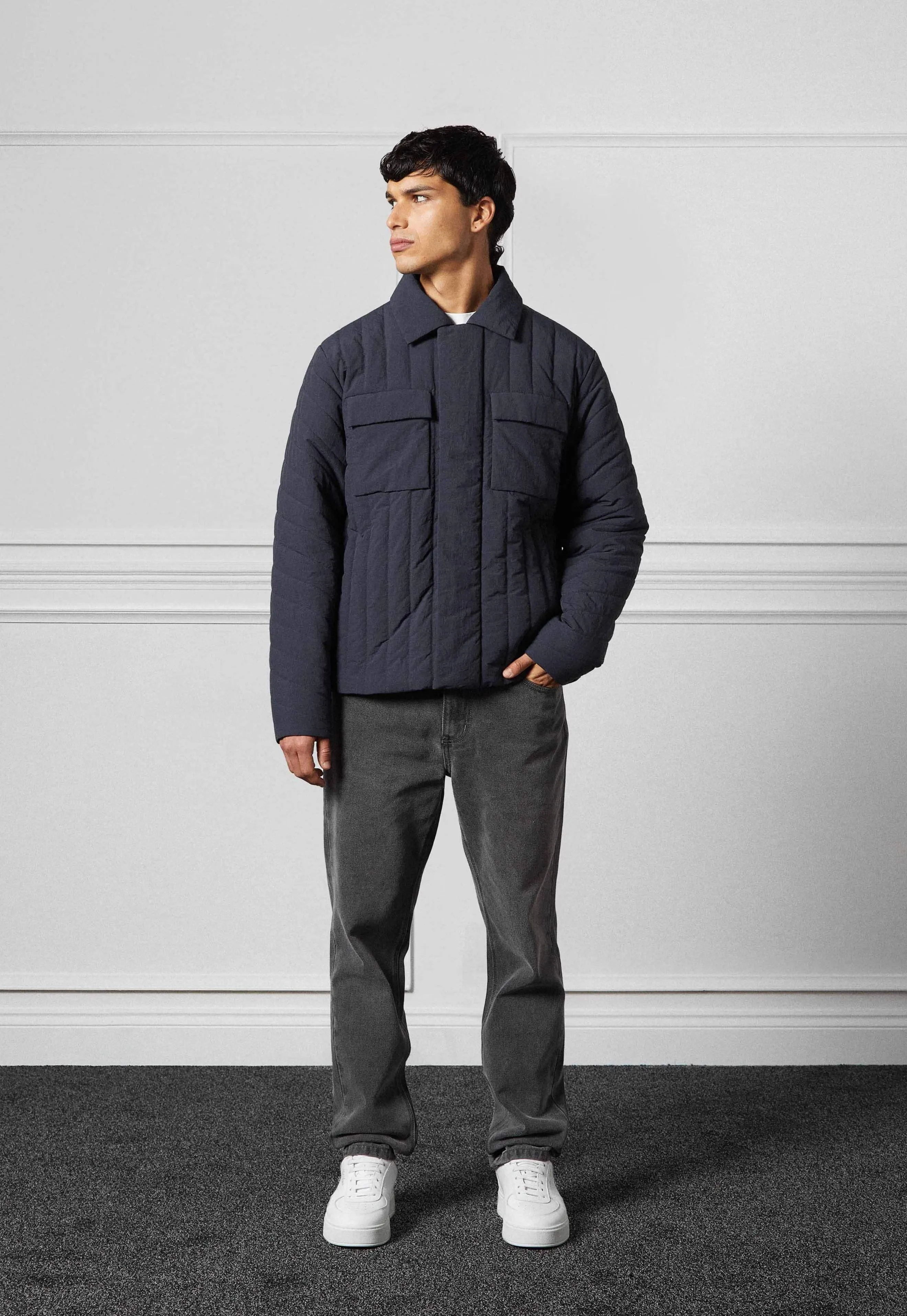 Quilted Harrington Jacket - Navy