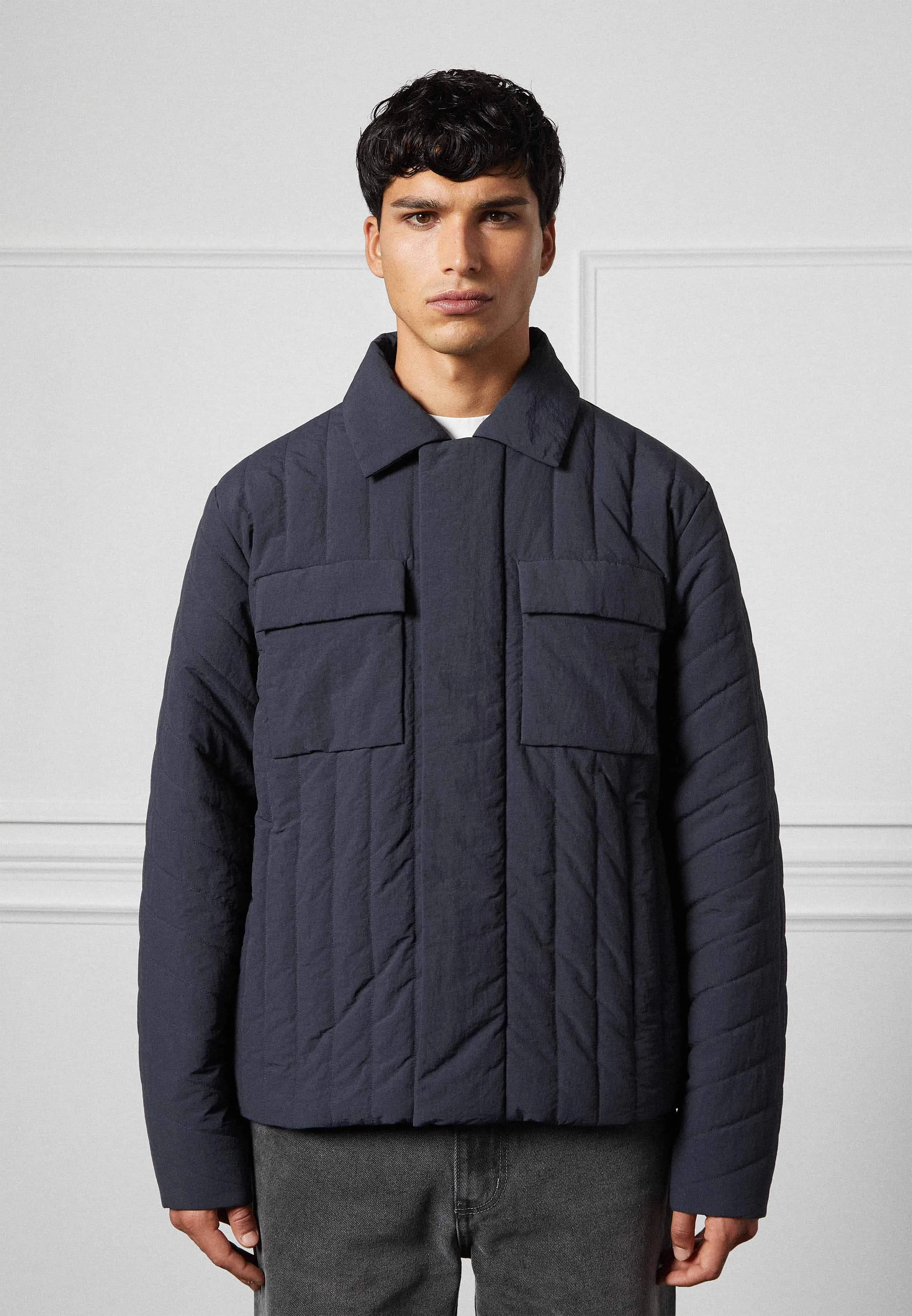 Quilted Harrington Jacket - Navy