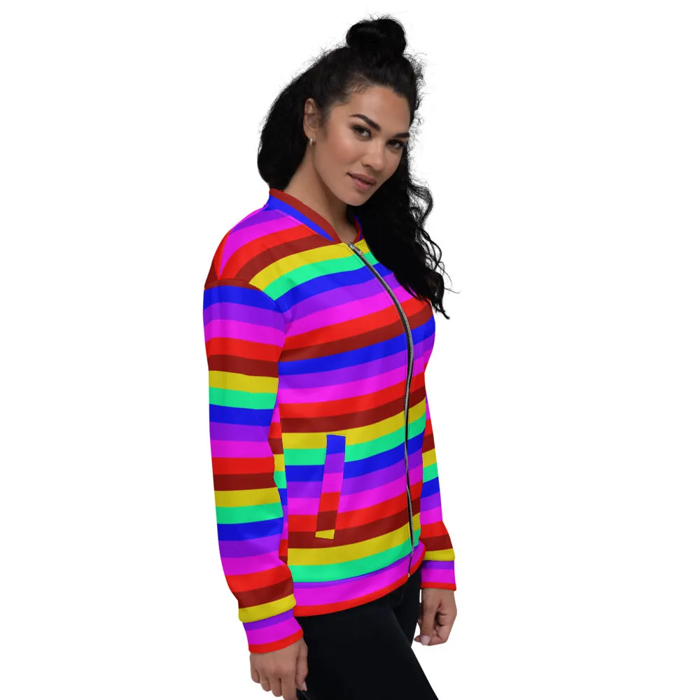 Rainbow Stripe Bomber Jacket, Gay Pride LGBTQ Friendly Best Jacket For Men or Women