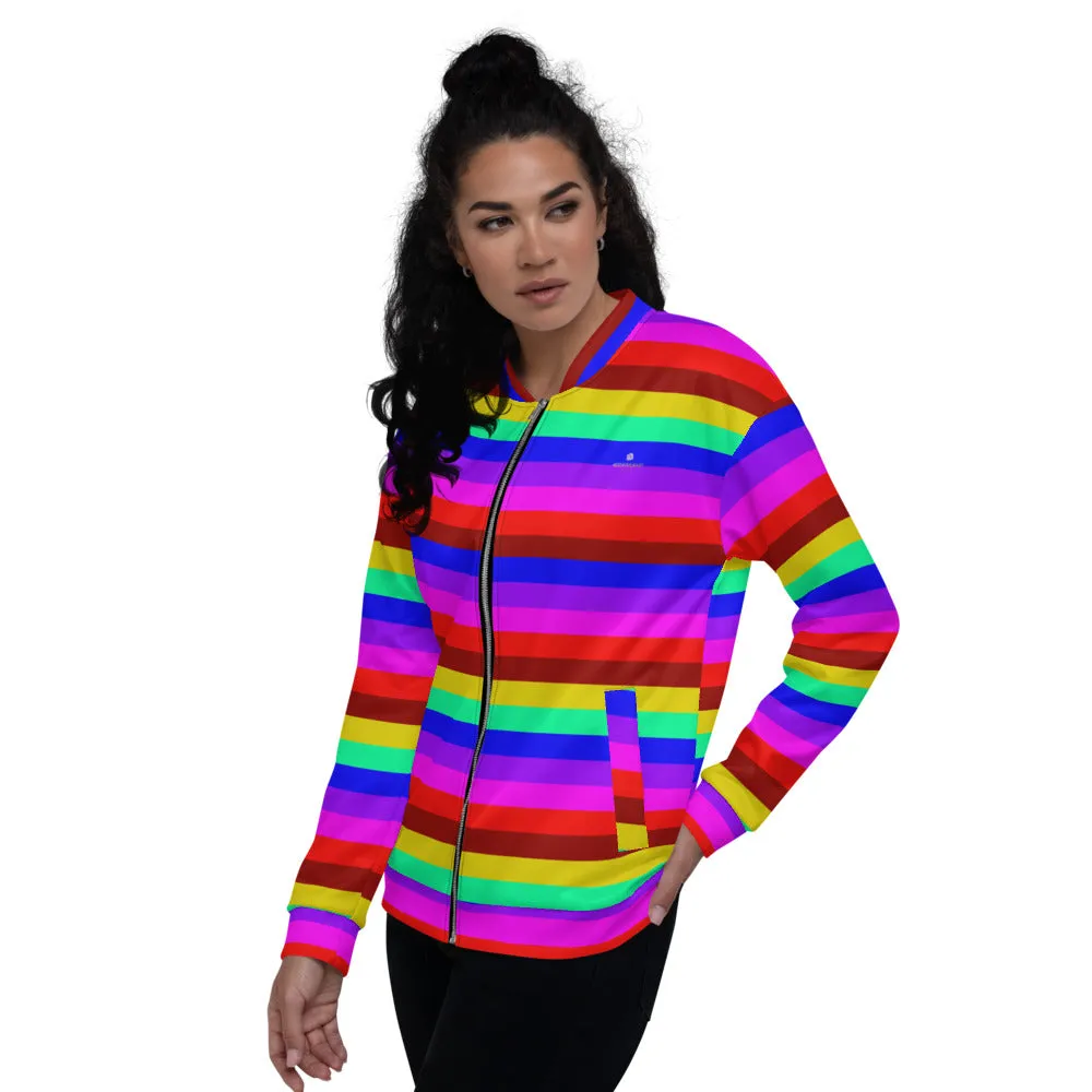 Rainbow Stripe Bomber Jacket, Gay Pride LGBTQ Friendly Best Jacket For Men or Women