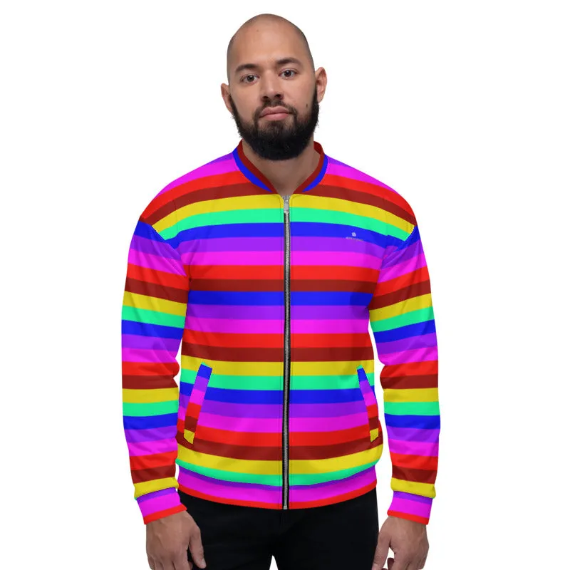 Rainbow Stripe Bomber Jacket, Gay Pride LGBTQ Friendly Best Jacket For Men or Women