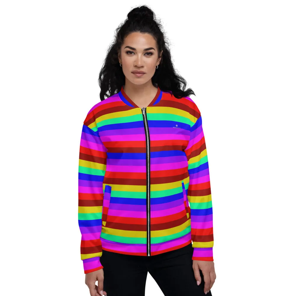 Rainbow Stripe Bomber Jacket, Gay Pride LGBTQ Friendly Best Jacket For Men or Women