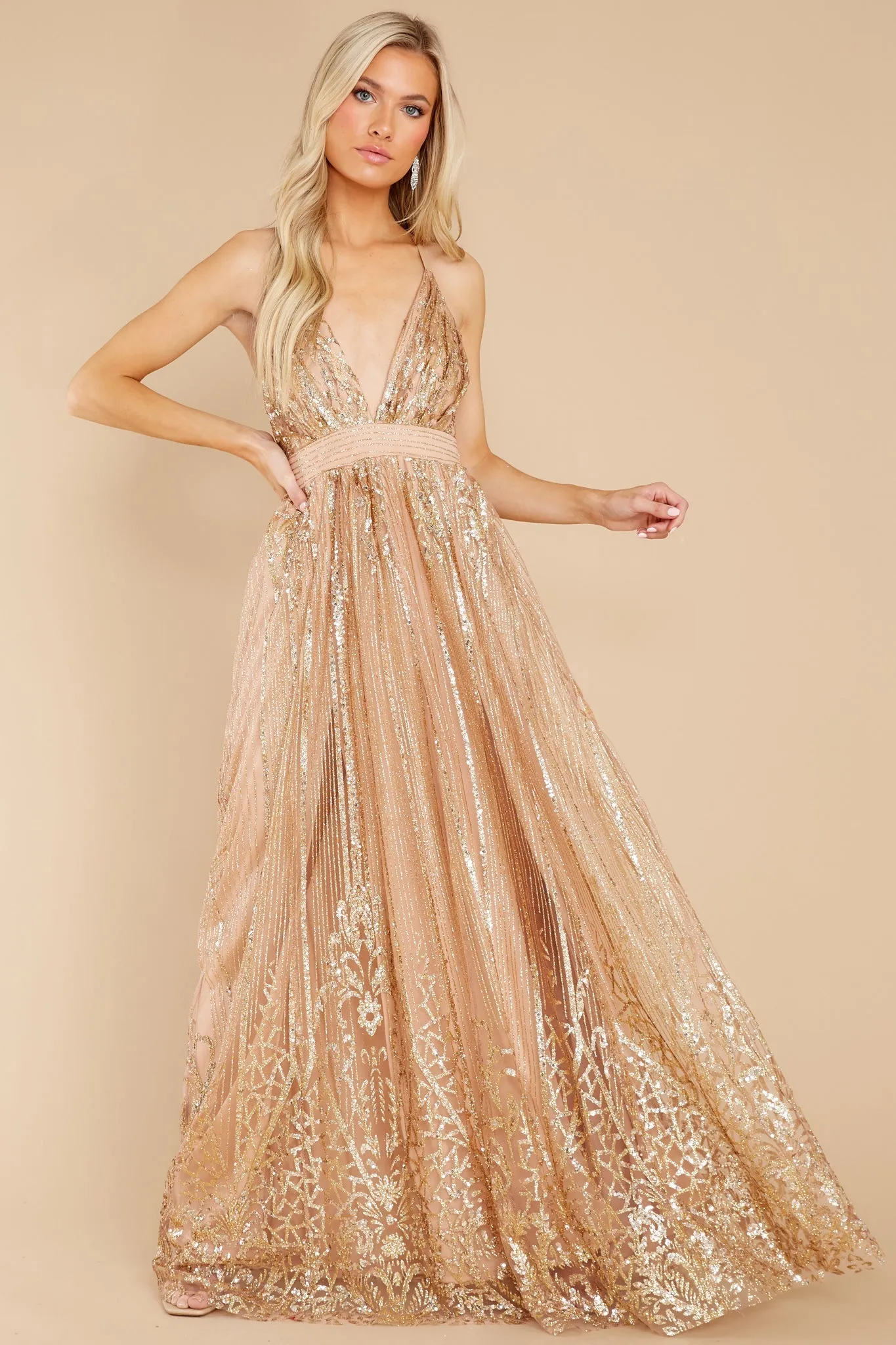 Real Elegance Rose Gold Maxi Dress