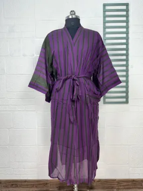 Recycled Pure Cotton Vintage Kimono Open Jacket Boho Summer TieDye House Robe, Beach Coverup | Purple Black