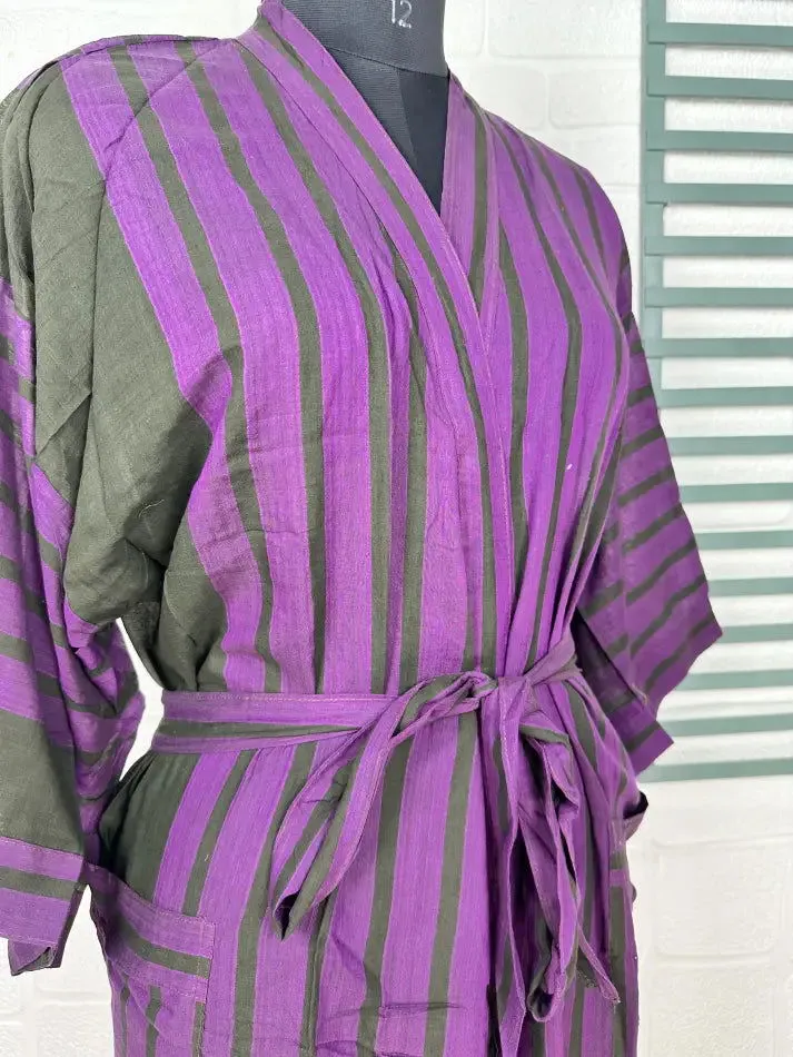 Recycled Pure Cotton Vintage Kimono Open Jacket Boho Summer TieDye House Robe, Beach Coverup | Purple Black