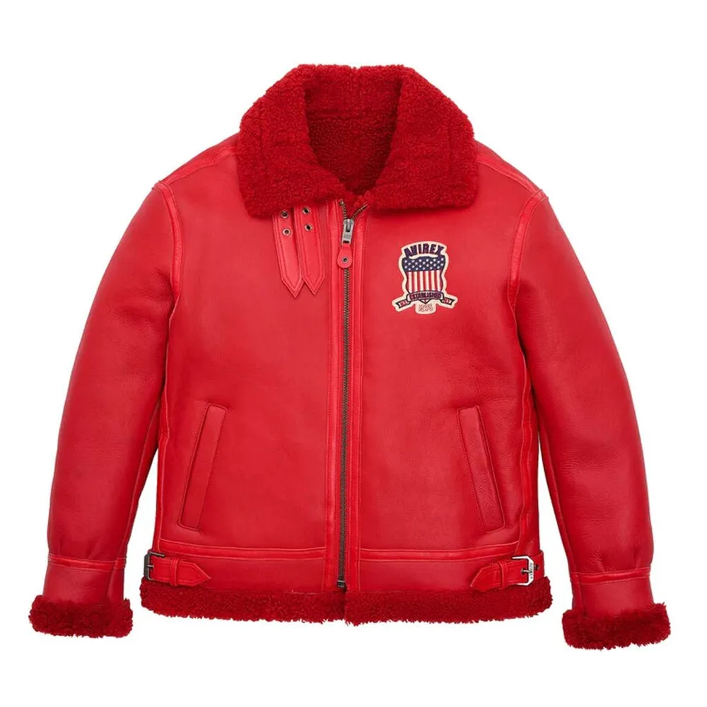 Red Avirex Shearling Leather Jacket