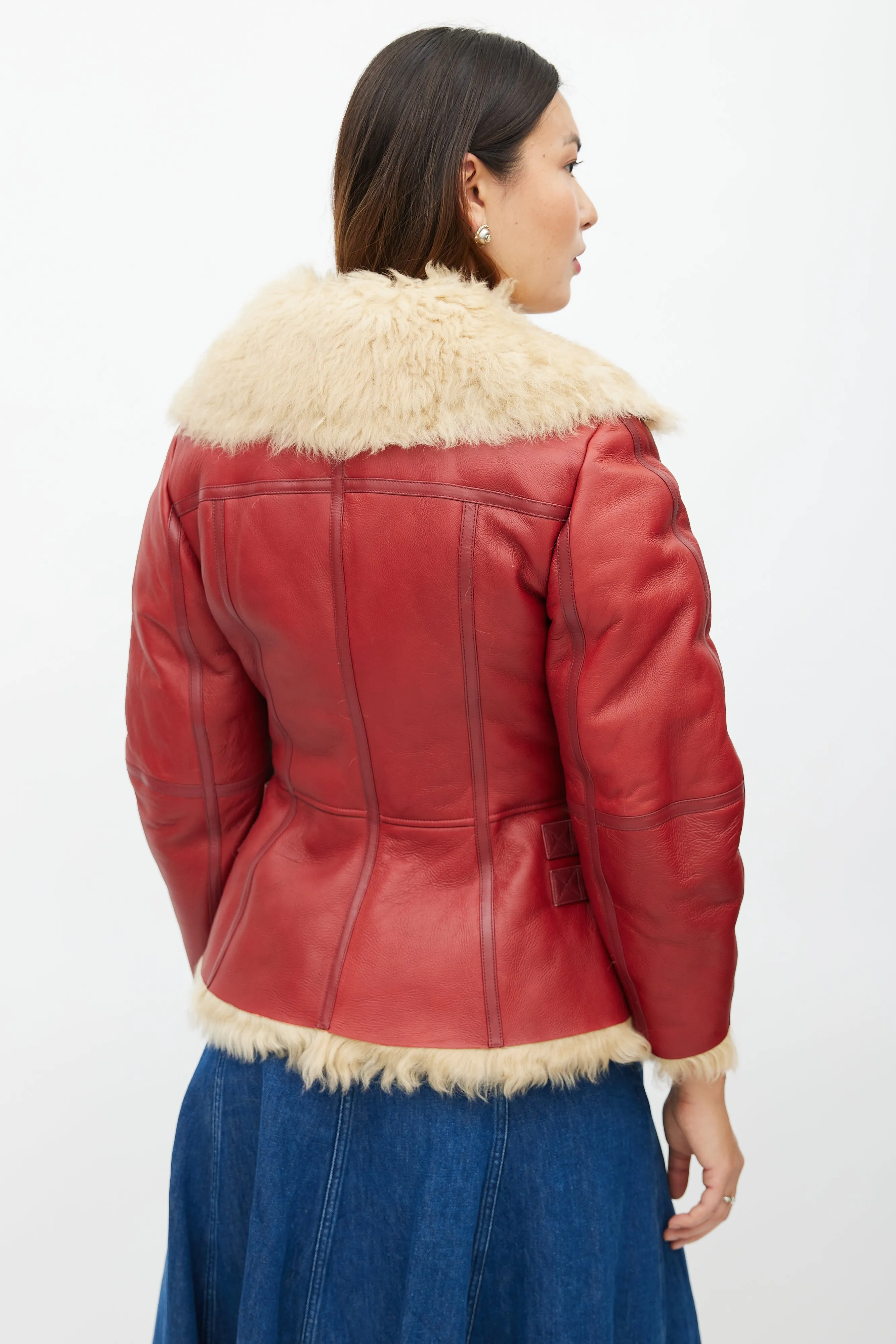 Red Leather & Shearling Biker Jacket