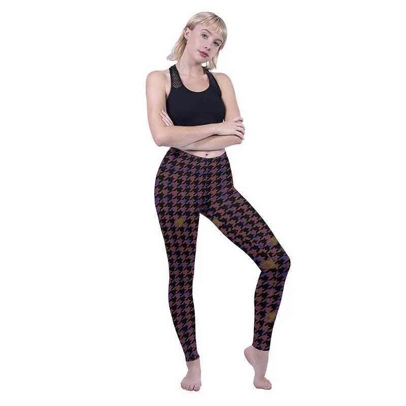 Regular Leggings (8-12 UK Size) - Magenta Dogtooth