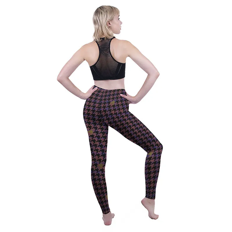 Regular Leggings (8-12 UK Size) - Magenta Dogtooth