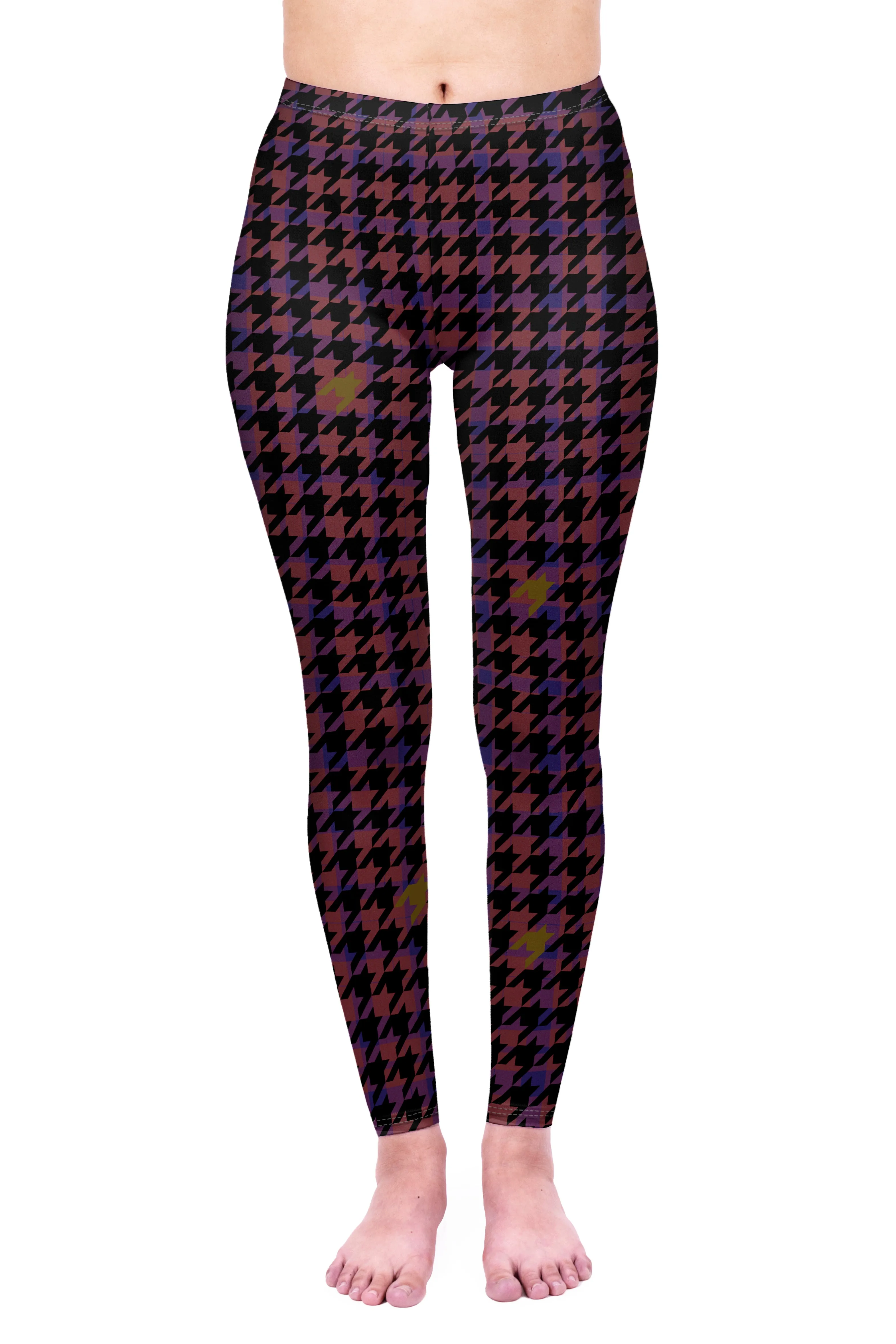 Regular Leggings (8-12 UK Size) - Magenta Dogtooth