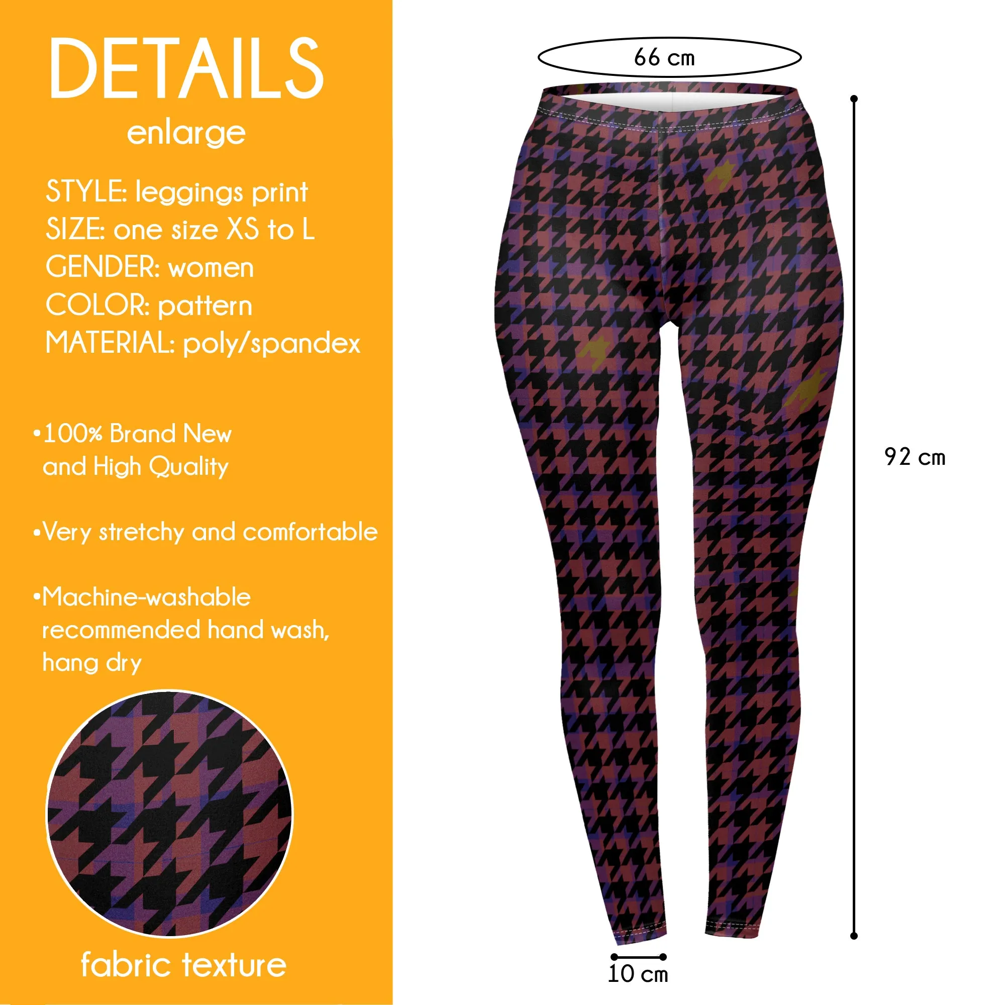 Regular Leggings (8-12 UK Size) - Magenta Dogtooth