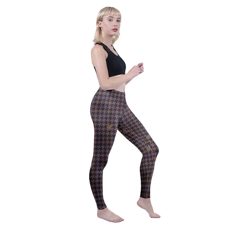 Regular Leggings (8-12 UK Size) - Magenta Dogtooth