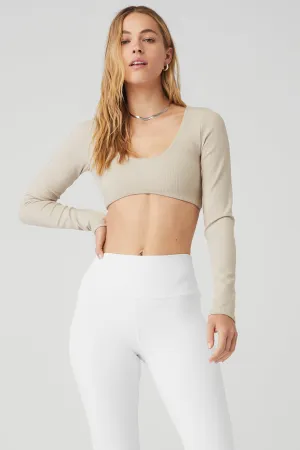 Ribbed Defined Long Sleeve Bra - Oatmeal Heather