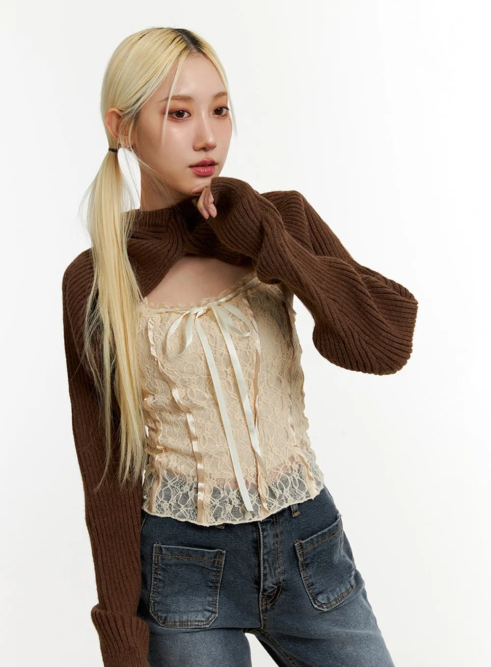 Ribbed Hooded Knit Bolero ID315