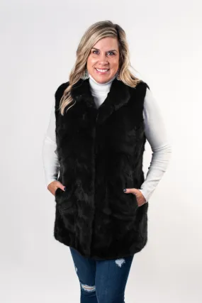 Rippe's Furs Reversible Long Hair Sculpted Mink Fur Vest - Black