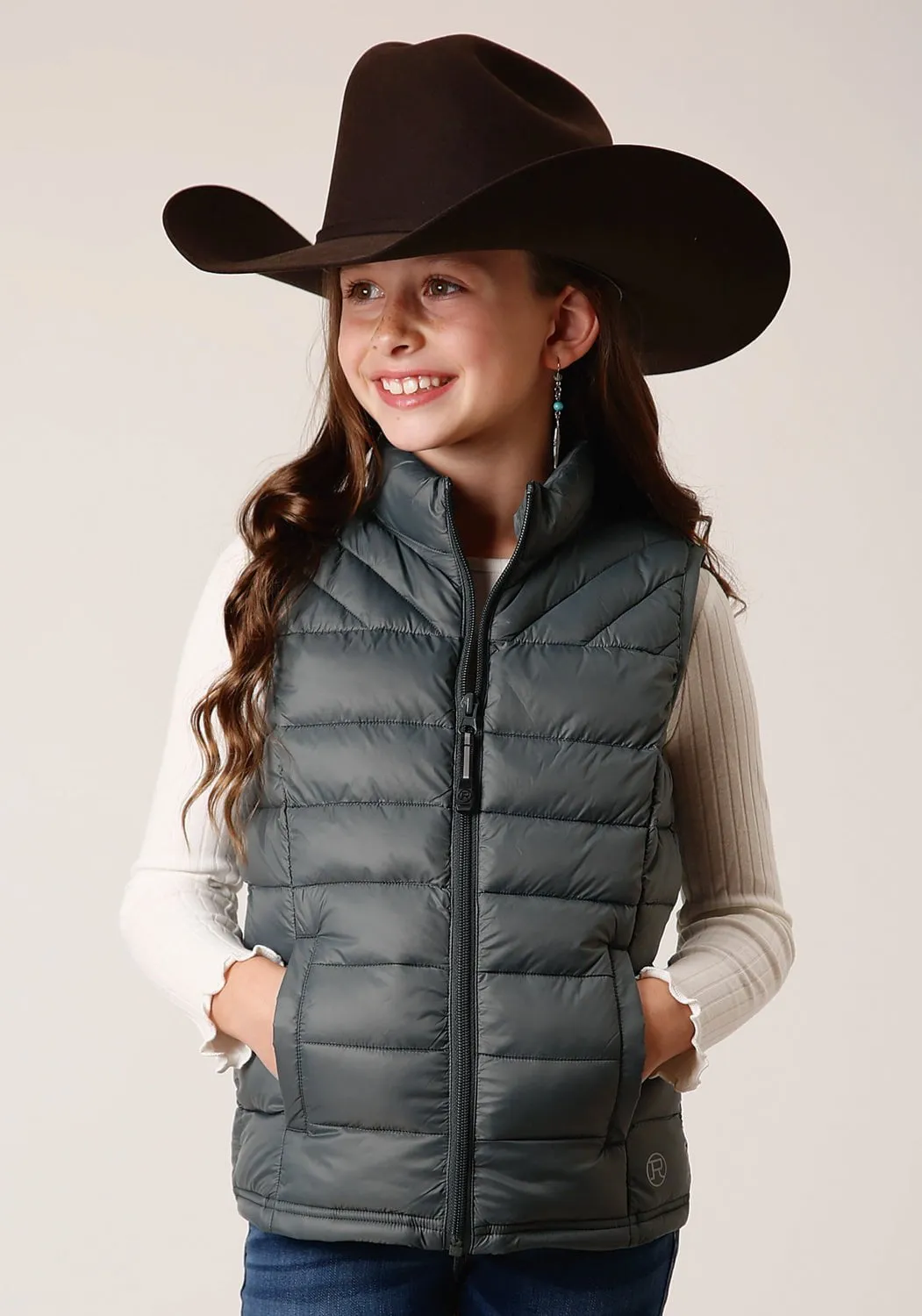 Roper Girls Rangegear Parachute Silver Sage 100% Nylon Softshell Vest