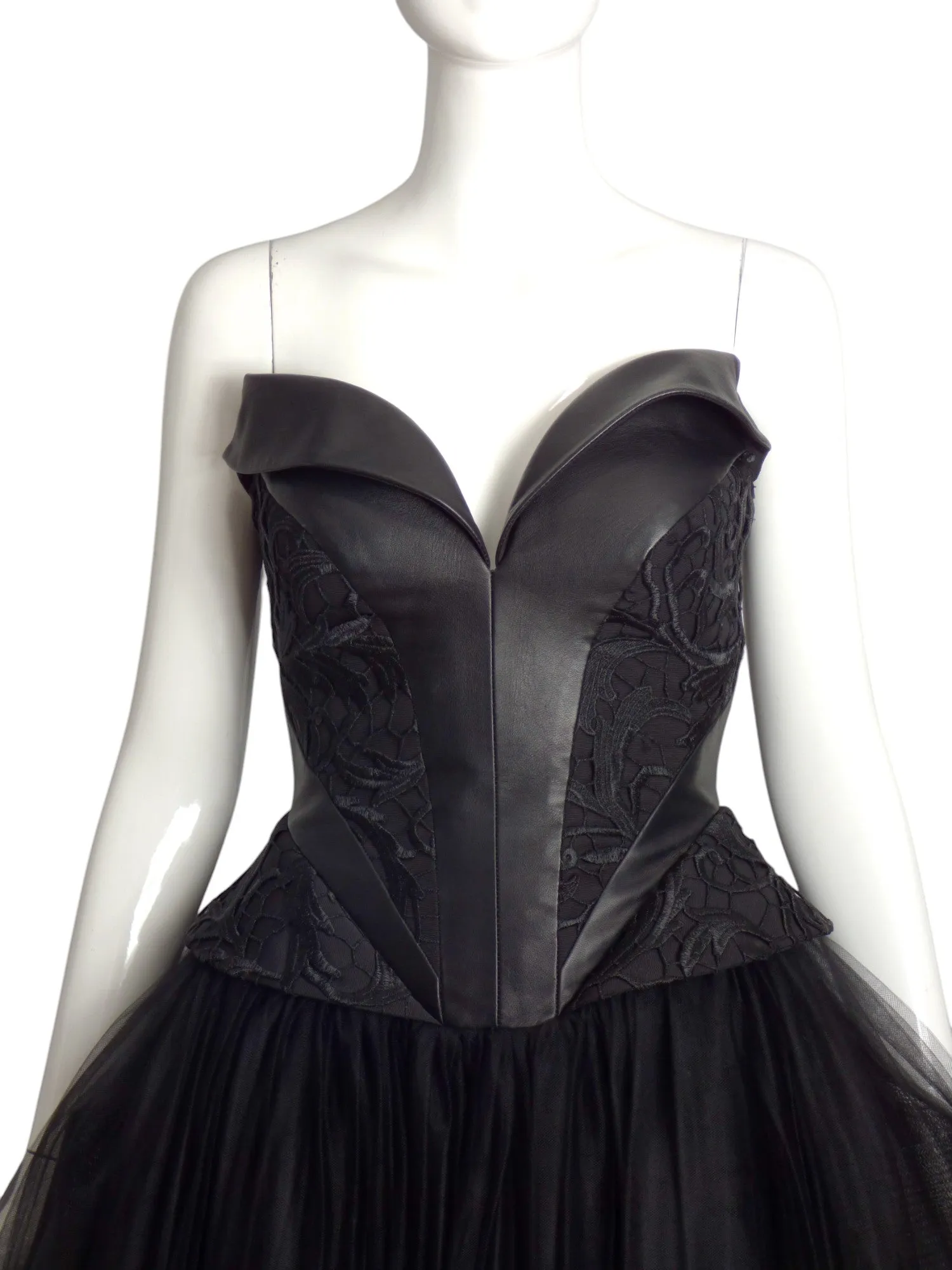 RUBIN SINGER- NWT Black Leather & Tulle Ballgown, Size 4