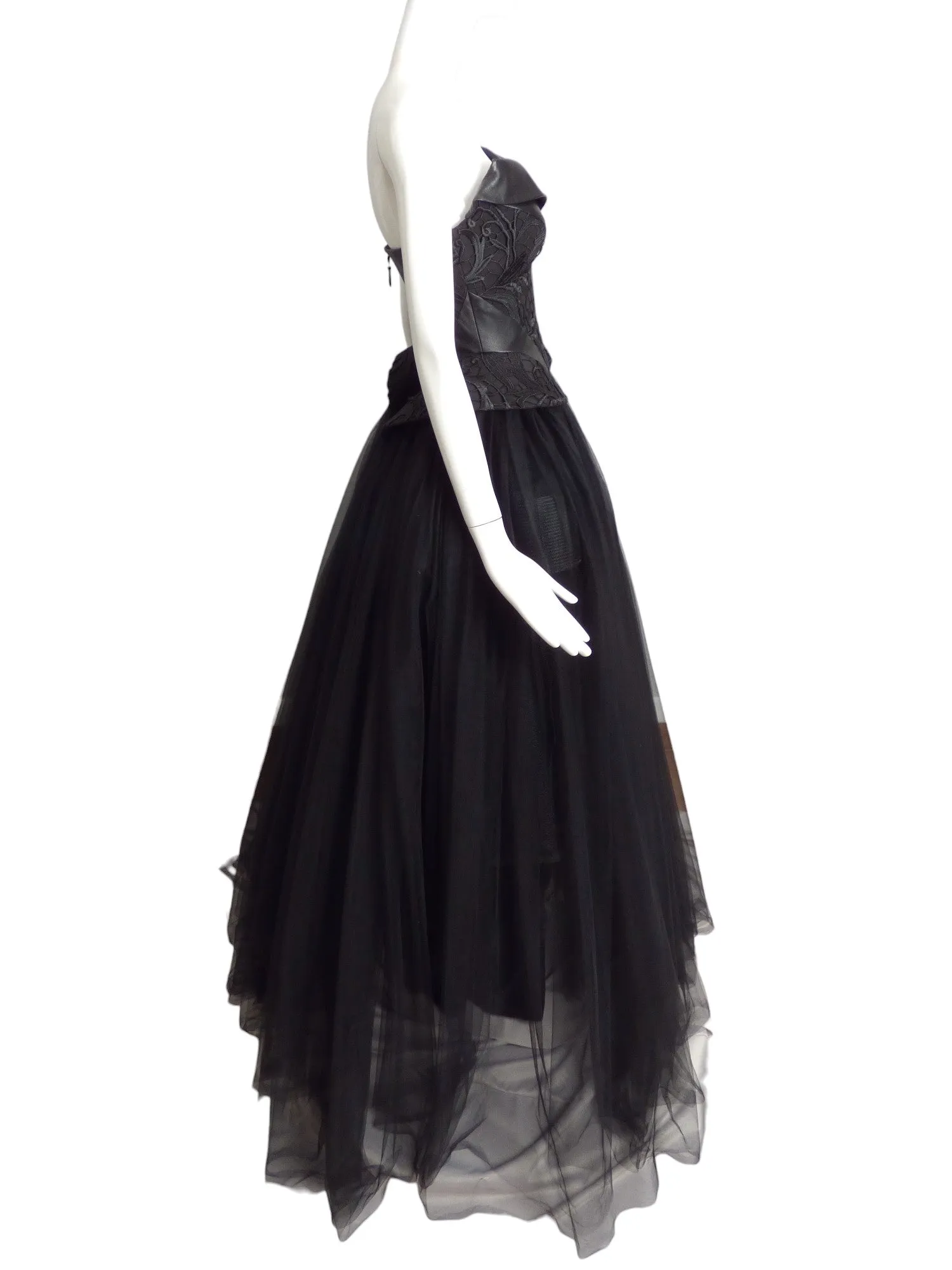 RUBIN SINGER- NWT Black Leather & Tulle Ballgown, Size 4