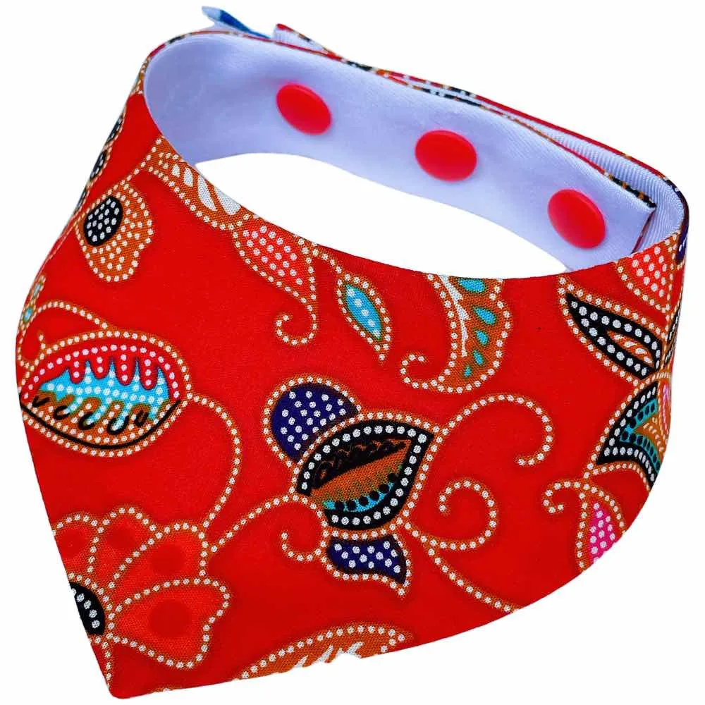 RuffCo Handcrafted Reversible Bandana For Cats & Dogs (Red Batik)