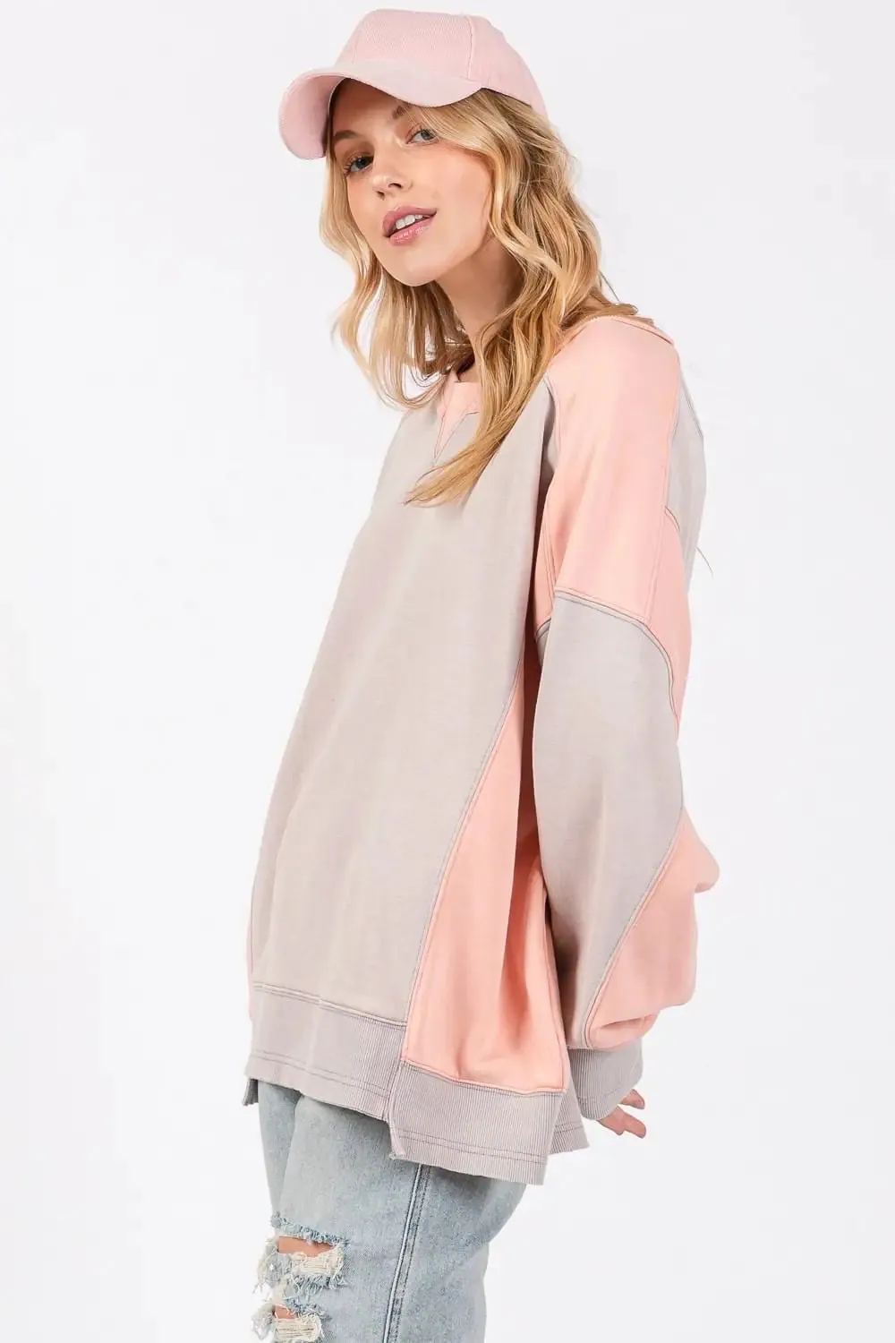 SAGE   FIG Color Block Round Neck Sweatshirt