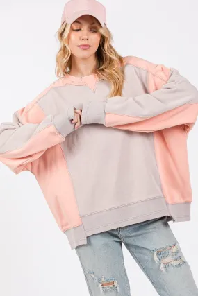 SAGE   FIG Color Block Round Neck Sweatshirt