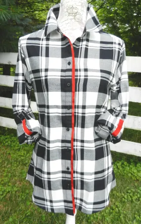 SALE - Saturday Tunic Black and White Plaid w Red Ribbon (Sat-Red) *FINAL SALE*