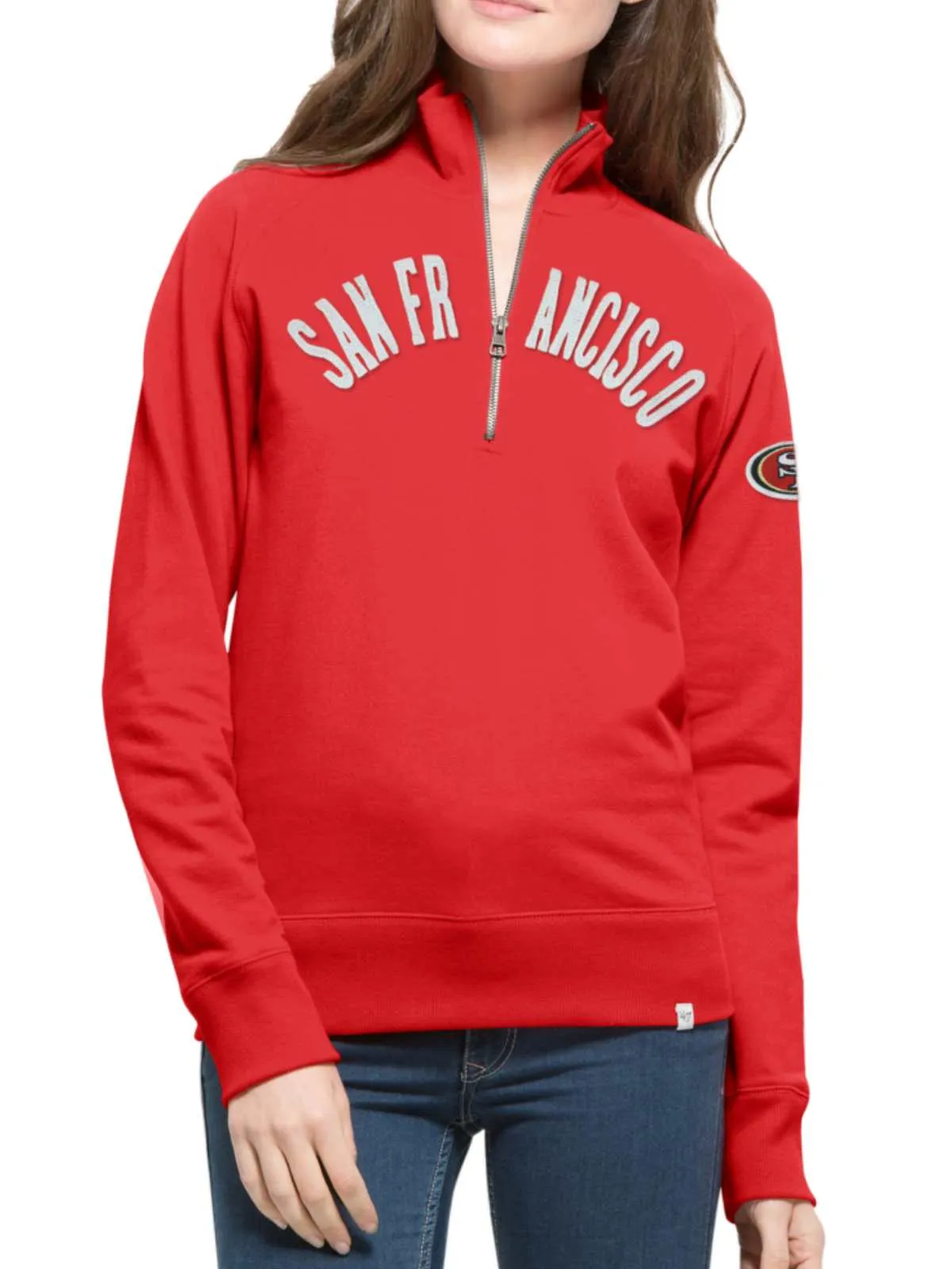 San Francisco 49ers 47 Brand Women Red 1/4 Zip Cross-Check Sweatshirt