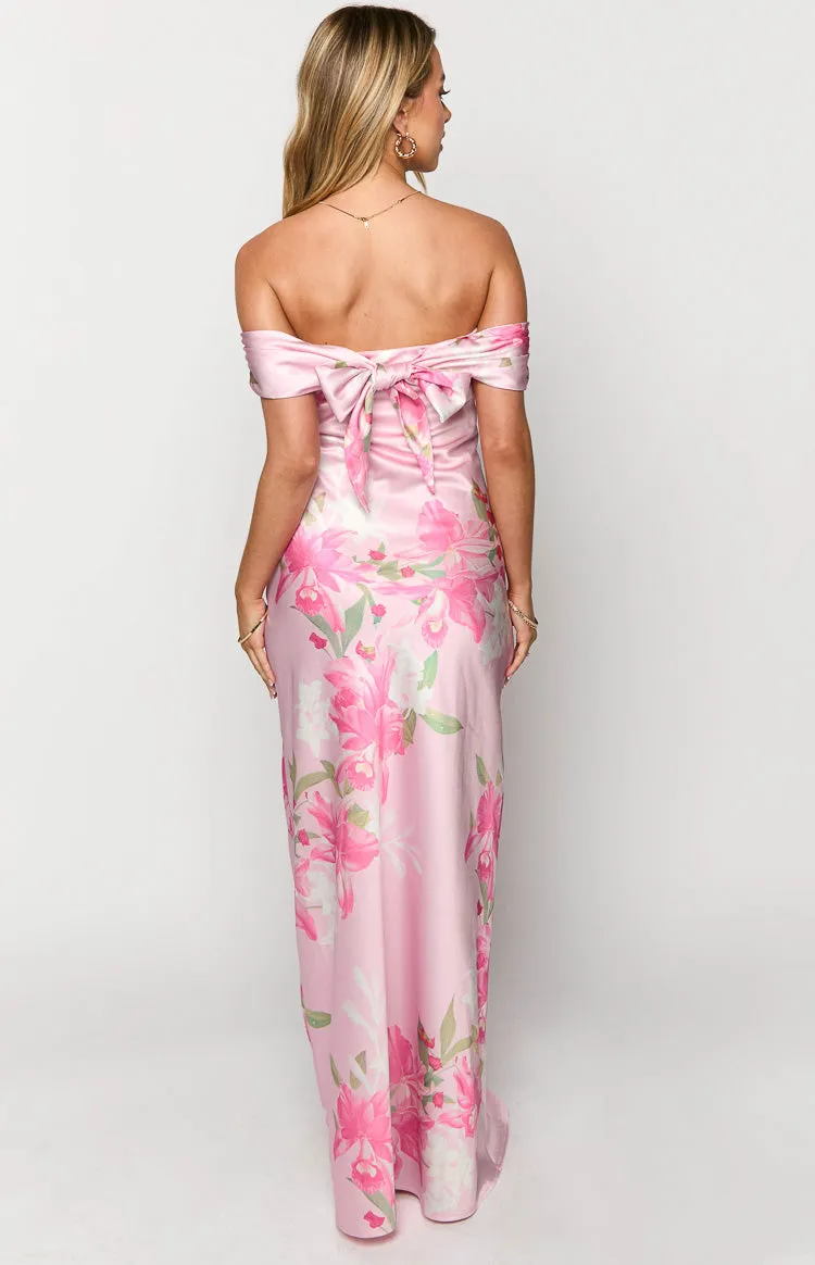 Seraphina Pink Floral Print Off The Shoulder Maxi Dress