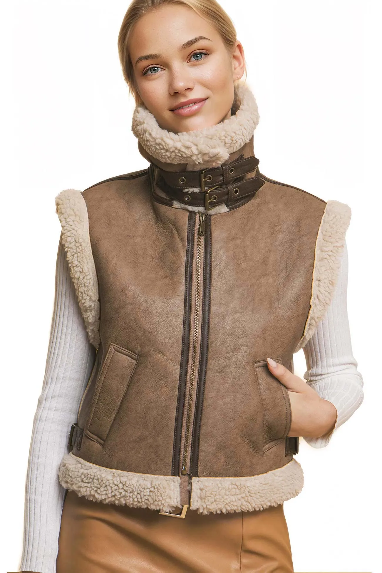 Shearling Moto Vest