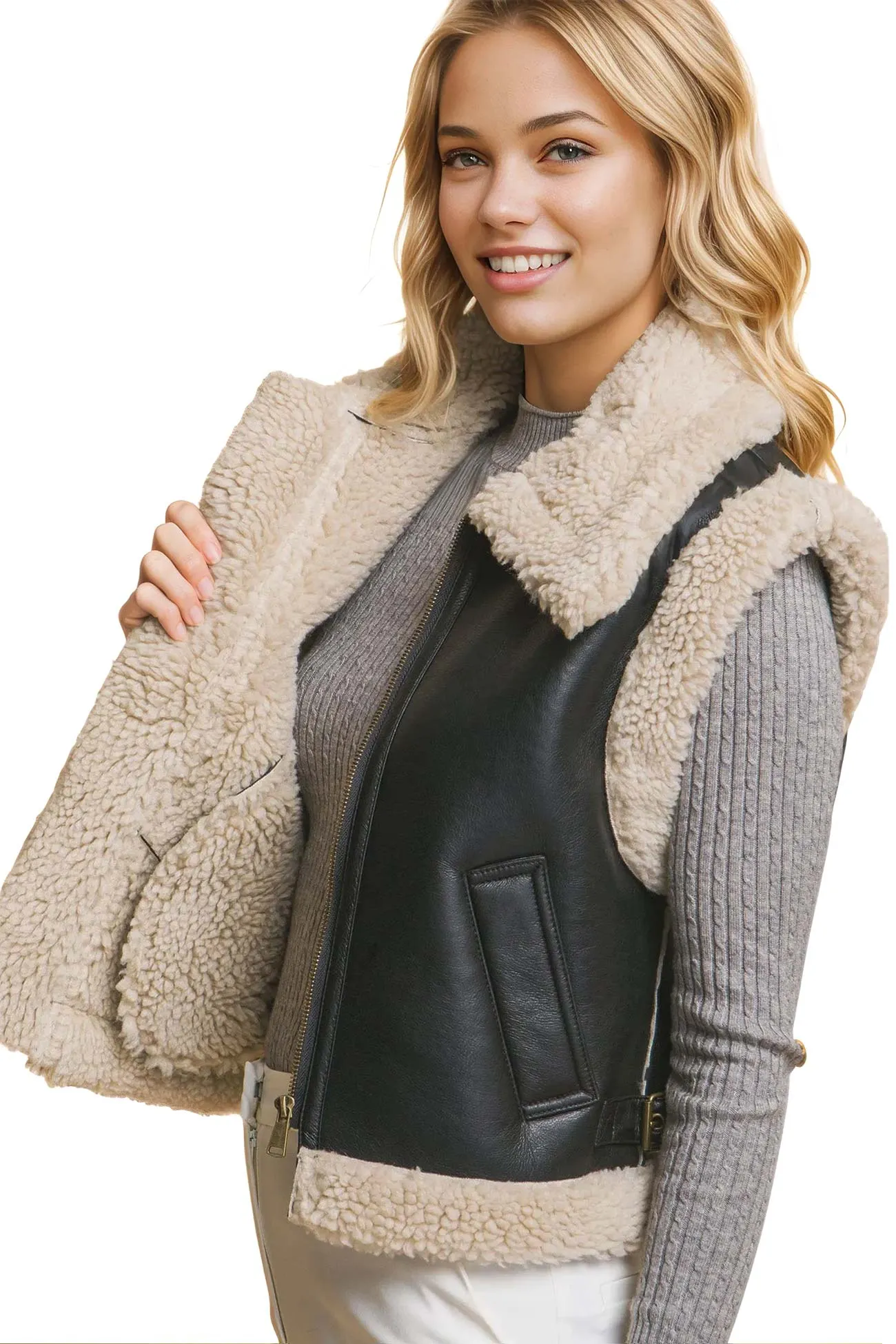 Shearling Moto Vest