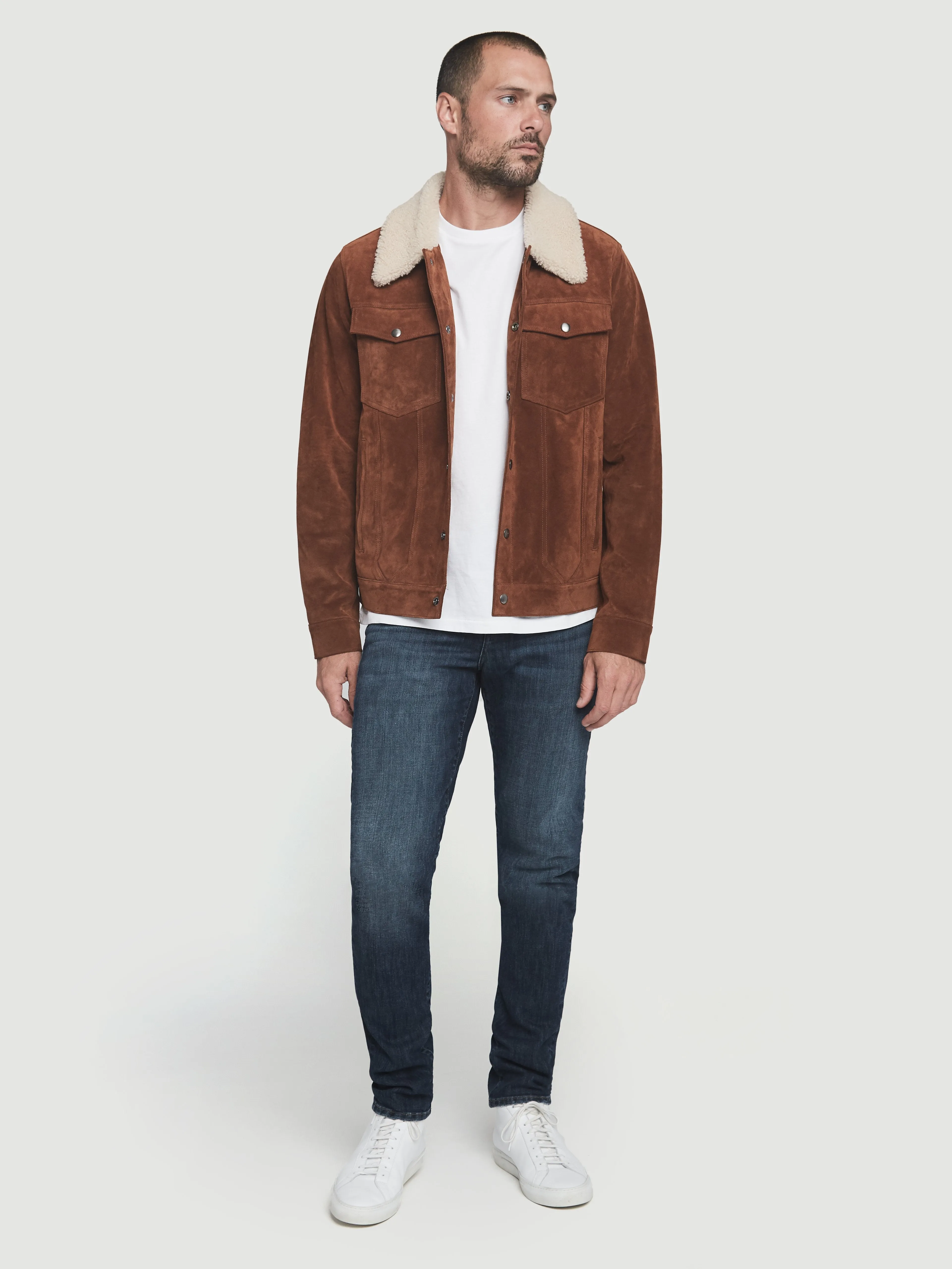 Shearling Suede Trucker -- Camel