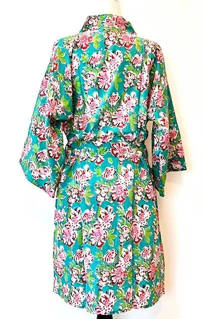 Short Kimono Cotton Duster Makes A Great Jacket or Coverup  (Jade)